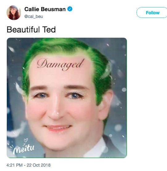 Callie Beusman @cal_be Follow Beautiful Ted me 1 4:21 PM-22 Oct 2018