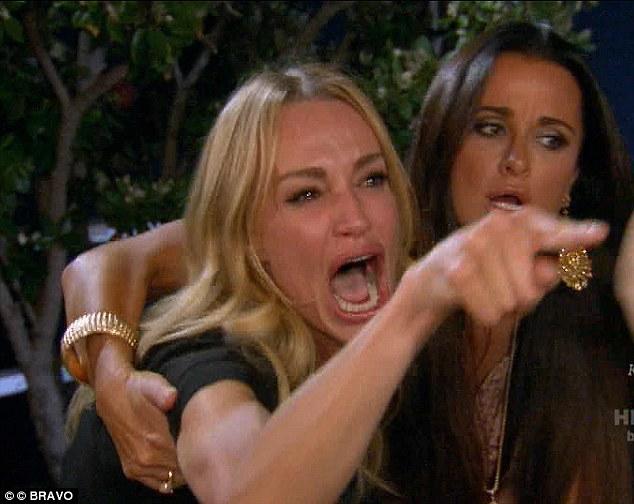 The widely-memed still from The Real Housewives Of Beverly Hills of a woman crying and yelling at someone off camera while someone else hugs her. This image and the first one, look extremely similar in the character&#39;s poses, facial expressions, etc. It&#39;s uncanny.