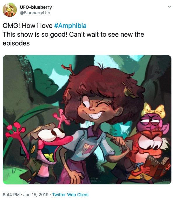 UFO-blueberry @BlueberryUfo OMG! How i love #Amphibia This show is so good! Can't wait to see new the episodes buterey 6:44 PM Jun 15, 2019 Twitter Web Client