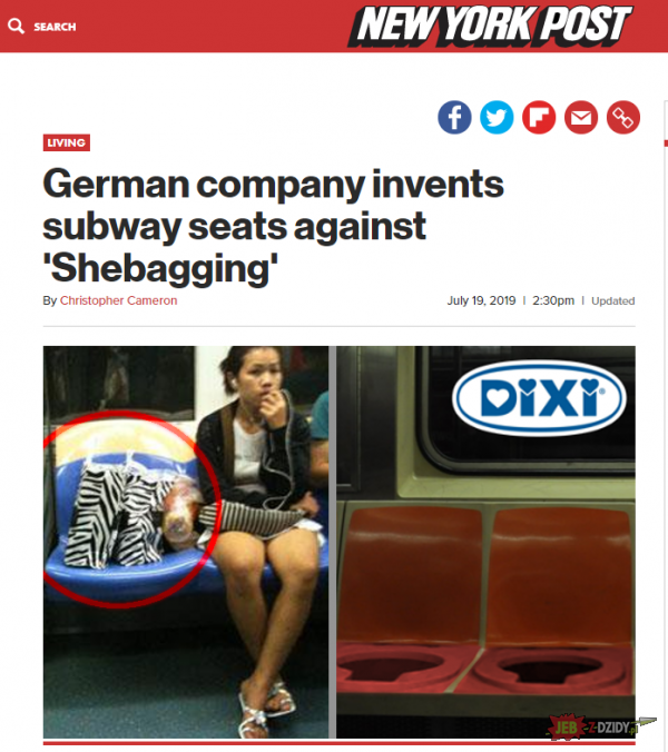 NEW YORK POST SEARCH LIVING German company invents subway seats against 'Shebagging' July 19, 2019 | 2:30pm Updated By Christopher Cameron Dixi JEB -DZIDY