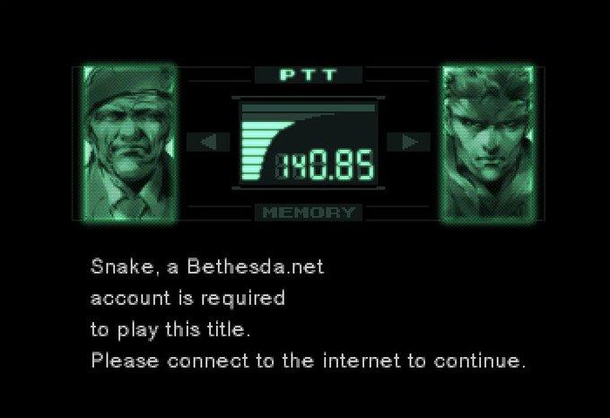 PTT 40.85 MEMORY Snake, a Bethesda.net account is required to play this title. Please connect to the internet to continue