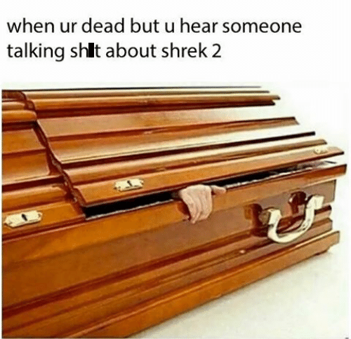 when ur dead but u hear someone talking shlt about shrek 2