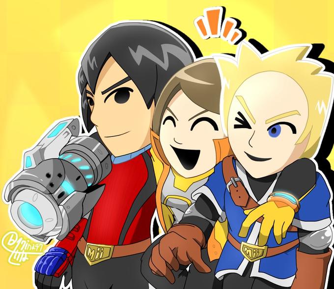 "The Mii Fighter trio of Smash Ultimate. 
I wanted to draw the three with a very friendly atmosphere.
I really like these three fellas." - 17ina47 