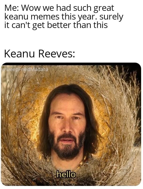 Me: Wow we had such great keanu memes this year. surely it can't get better than this Keanu Reeves: uDeepFriedMadara hello