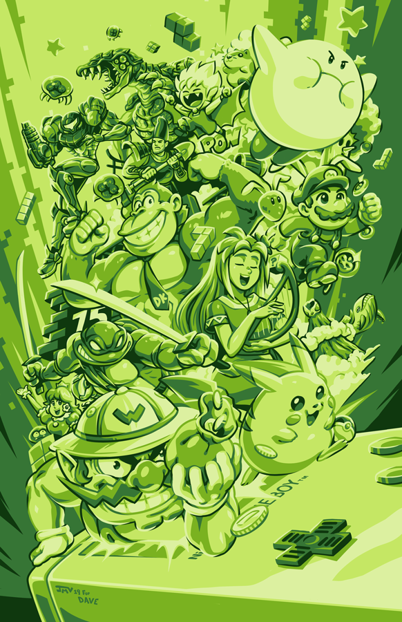 "Nintendo Game Boy commission for @DaveShevlin88, whom lovingly picked each character (just so happen to be some of my favorites too). A monster of a piece, been working on it on and off since around July!  #gameboy30th" - Kaigetsudo 