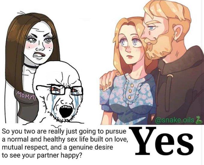 Original edit by "snake.oils":https://www.instagram.com/p/B4-TWY5AaHV/
Traditional couple art by NEIROVAL
!https://knowyourmeme.com/photos/1605007-nordic-gamer-yes-chad!