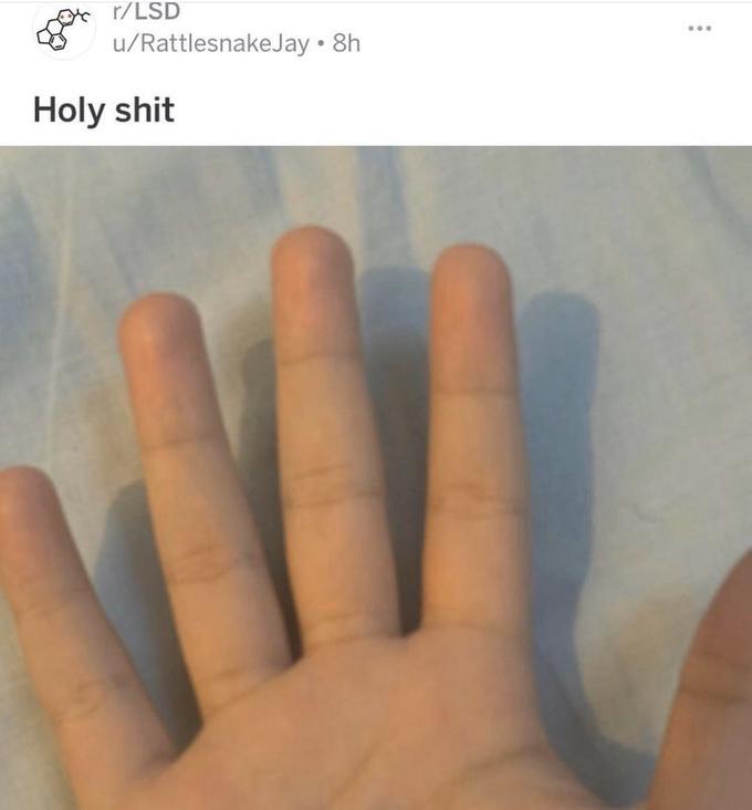 r/lsd post by user rattlesnakejay showing a photo of a person's palm and the caption h--------