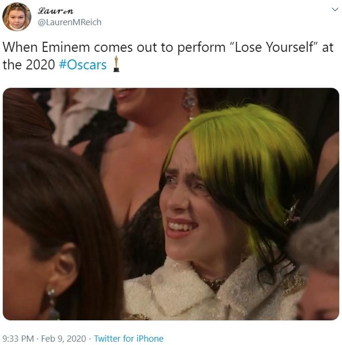 Lauren @LaurenMReich When Eminem comes out to perform "Lose Yourself" at the 2020 #Oscars ! 9:33 PM · Feb 9, 2020 · Twitter for iPhone