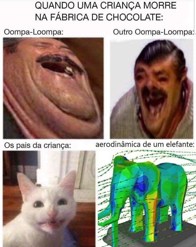 QUANDO UMA CRIANÇA MORRE NA FÁBRICA DE CHOCOLATE: Outro Oompa-Loompa: Oompa-Loompa: Os pais da criança: aerodinâmica de um elefante: