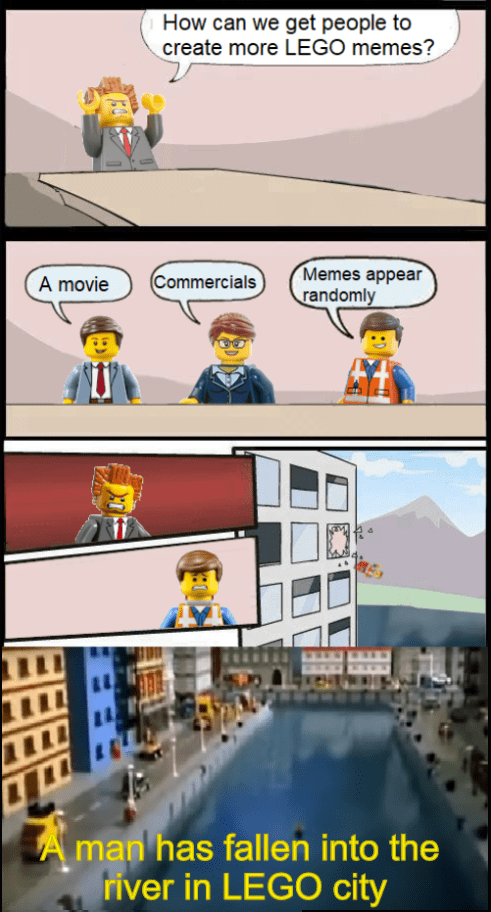 Corporate Lego Logic A Man Has Fallen Into The River In Lego City Know Your Meme