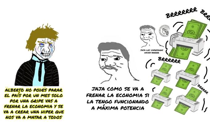 <a href="https://www.infobae.com/economia/2020/04/07/el-banco-central-emitio-casi-600000-millones-en-marzo-un-tercio-de-la-base-monetaria-para-paliar-el-impacto-economico-del-coronavirus/">The Central Bank of Argentina issued almost $600 billion in March, one third of the monetary base, to alleviate the economic impact of the coronavirus</a> (in Spanish).

Translation:
Javier Milei (a libertarian economist): Alberto (Fernández), you can't stop the country for a month just because of a flu. You are going to slow down the economy and create a hyperinflation that is going to kill us all.
Alberto Fernández (current president of Argentina): Haha how is the economy going to slow down if I have it running at full power.