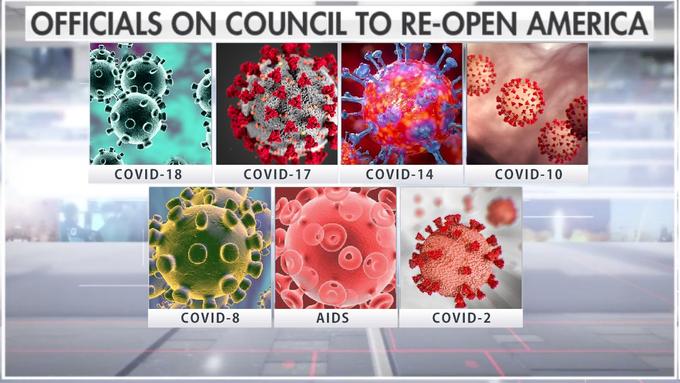 OFFICIALS ON COUNCIL TO RE-OPEN AMERICA COVID-18 COVID-17 COVID-14 COVID-10 COVID-8 AIDS COVID-2