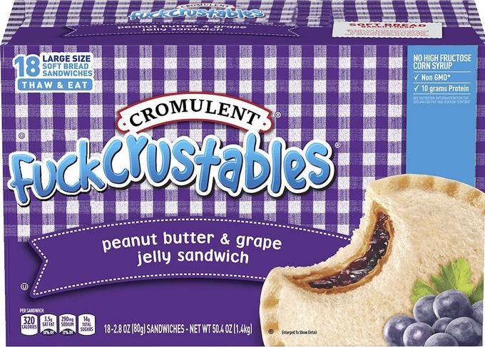 18 LARGE SIZE SOFT BREAD SANDWICHES NO HIGH FRUCTOSE CORN SYRUP V Non GMO* V 10 grams Protein THAW & EAT SLENUTNTION INFORMATION TURATED FAT AND SOOIUM CONTENT CROMULENT RuCkcrostables peanut butter & grape jelly sandwich PER SANDWICH 290mg 320 L359 SAT FÅT CALORIES 149 SODIUM TOTÁL SIIGADS 18-2.8 OZ (80g) SANDWICHES - NET WT 50.4 OZ (1.4kg) 18% DY 3% DV Enlarged To Show Detall