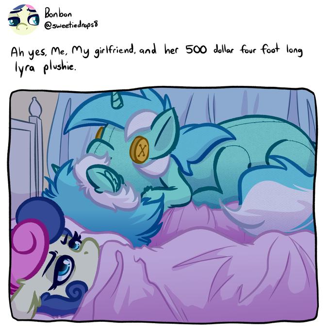 5à Bonbon @sweetiedrops8 Ah yes, Me, My girlfriend, and her 500 dollar four foot long lyra plushie.