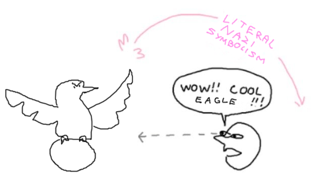 Reacting to the similarity between Trump's latest "America First" logo and a piece of historical nazi imagery.