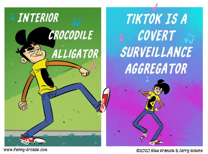 INTERIOR ΤΙΚΤΟΚ 15A COVERT SURVEILLANCE AGGREGATOR CROCODILE ALLIGATOR www.Penny-Arcade.coM ©2OZO Mike Krahulik & Jerry Holkins