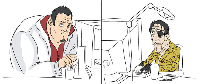 yakuza characters on laptops