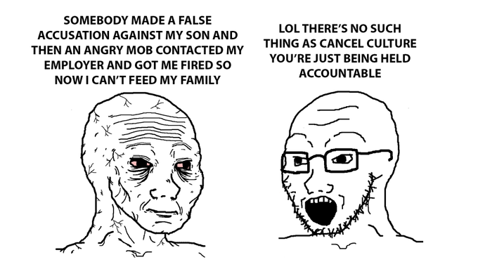 SOMEBODY MADE A FALSE LOL THERE'S NO SUCH ACCUSATION AGAINST MY SON AND THING AS CANCEL CULTURE THEN AN ANGRY MOB CONTACTED MY YOU'RE JUST BEING HELD EMPLOYER AND GOT ME FIRED so ACCOUNTABLE NOWI CAN'T FEED MY FAMILY