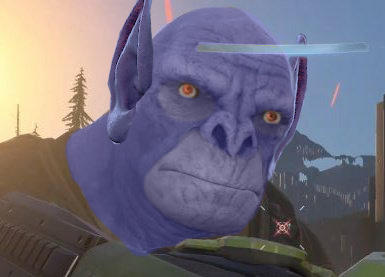 Halo Infinite screenshot of a brute nicknamed Craig edited to look like a Thundercats character