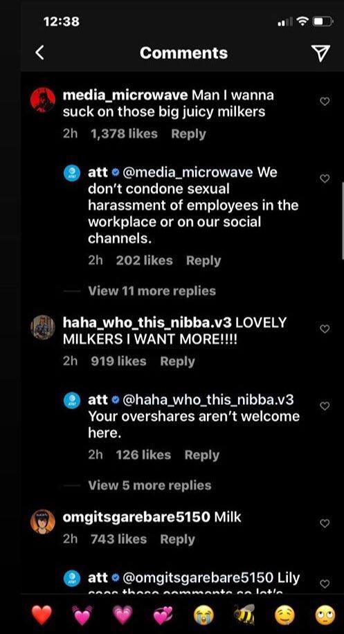 12:38 Comments media_microwave Man I wanna suck on those big juicy milkers 2h 1,378 likes Reply att o @media_microwave We don't condone sexual harassment of employees in the workplace or on our social channels. 2h 202 likes Reply View 11 more replies haha_who_this_nibba.v3 LOVELY MILKERS I WANT MORE!!!! 2h 919 likes Reply att o @haha_who_this_nibba.v3 Your overshares aren't welcome here. 2h 126 likes Reply View 5 more replies omgitsgarebare5150 Milk 2h 743 likes Reply att o @omgitsgarebare5150 Lily cn the o ommanta on latla