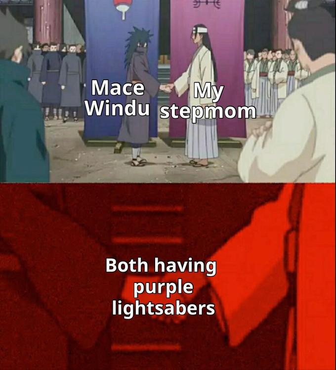 Масе My Windu stepmom Both having purple lightsabers Cartoon