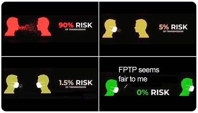 90% RISK 5% RISK OF TRANSMISSION OF TRANSMISSION FPTP seems fair to me 1.5% RISK OF TRANSMISSION 0% RISK