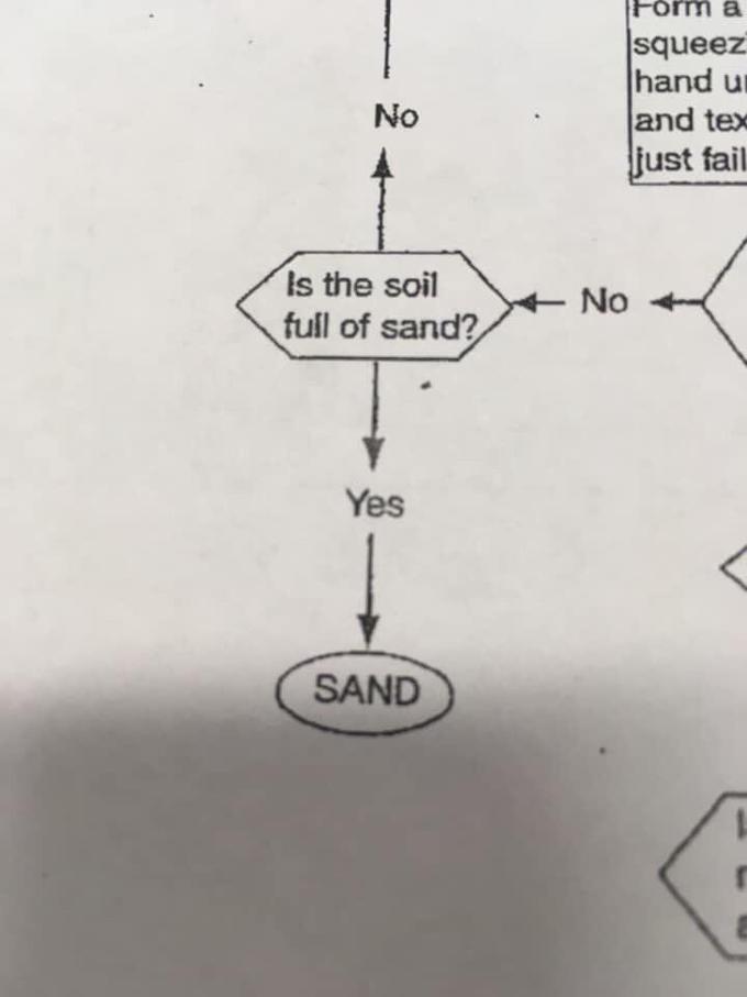 Form a squeez hand un and tex just fail No Is the soil full of sand? No Yes SAND