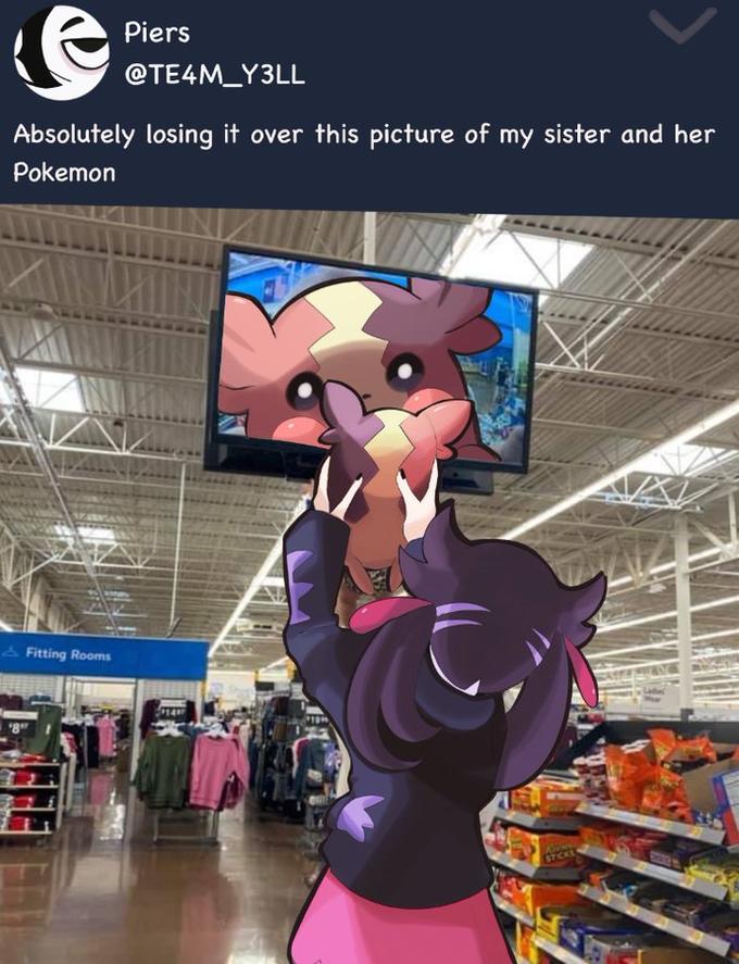 Piers @TE4M_Y3LL Absolutely losing it over this picture of my sister and her Pokemon A Fitting Rooms 014 8" STICK