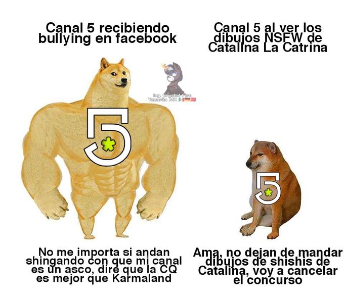 Cạnal 5 recibiendo bullying en facebook Çanal 5 al ver los dibujos NSFW de Catallna La Catrina Ing Grystal Fire Yazaran MX I No me importa si andan shingando con que mi canal es un asco, dire que la CQ es mejor que Karmaland Ama, no dejan de mandar dibujos de shishis de Catalina, voy a cancelar el concurso