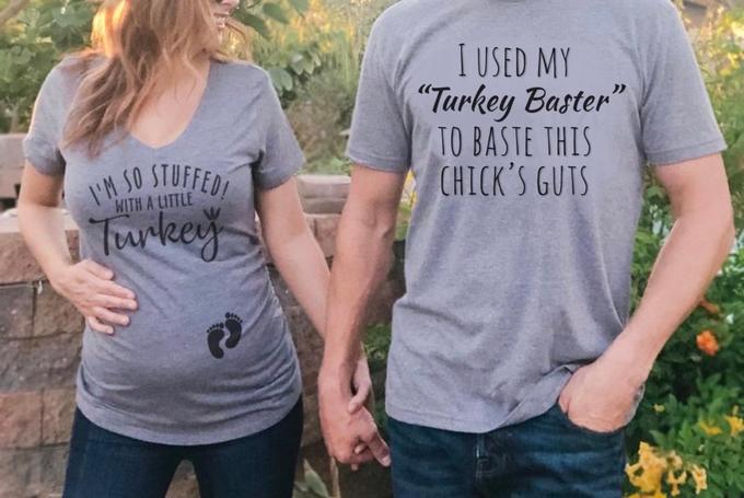 I USED MY "Turkey Baster" TO BASTE THIS CHICK'S GUTS IM SO STUFFED WITH A LITTLE Tunkery T-shirt Stuffing T-shirt Clothing Product Cool Top Sleeve Shoulder Neck