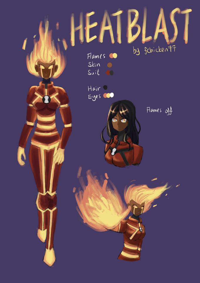 HEATBLAST by fchicken 77 Flames Skin Suit Hair Eyes Flames off