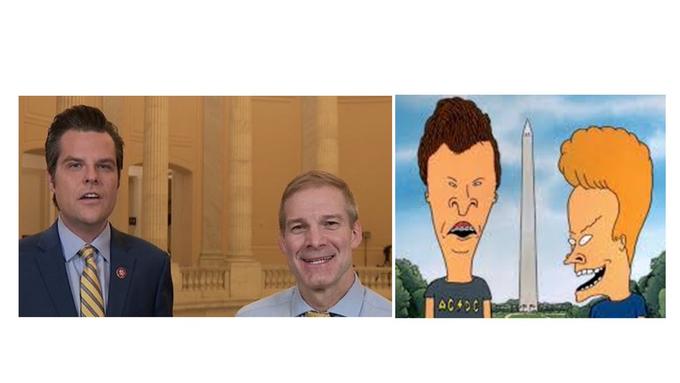GOP Congressmen come out to complain that Trump can't use social media to orchestrate insurrection anymore. 

YMMV on Jordan, but Gaetz's uncanny resemblance to Butthead borders on the bizarre. 

PS Jim Jordan covered up a p--- scandal at OSU - put THAT in your Q and smoke it. Trump just gave him the Medal of Freedom, too (he must have got the one they were saving for Trump's buddy Epstein). 