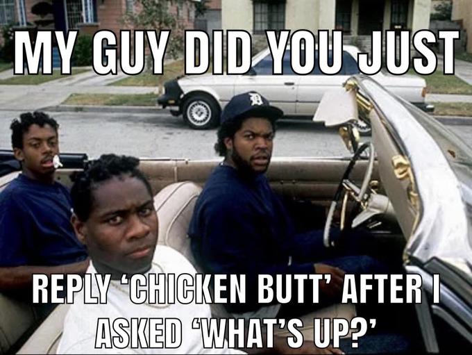 MY GUY DID YOU JUST REPLY CHICKEN BUTT' AFTER I ASKED WHAT'S UP?'