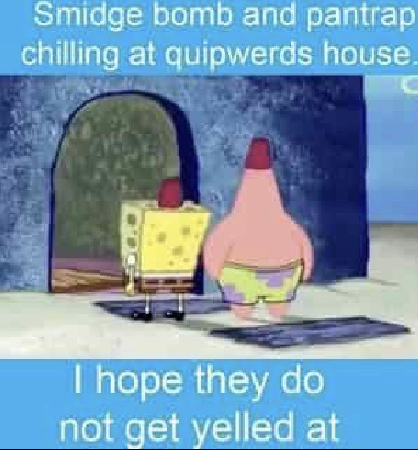 Smidge bomb and pantrap chilling at quipwerds house. I hope they do not get yelled at