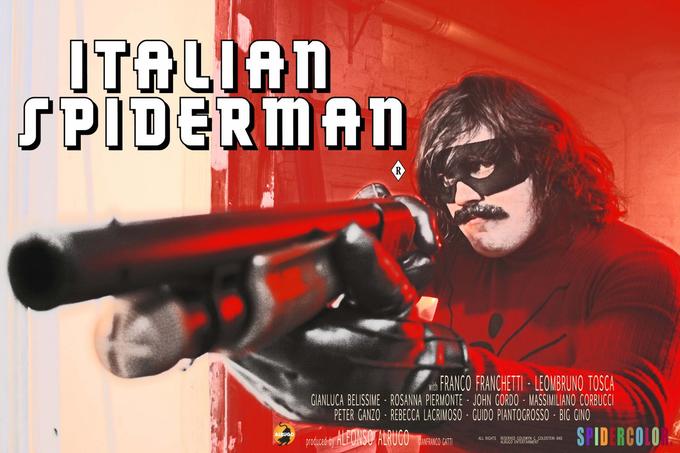 ITALIAN SPIDERMAN nih FRANCO FRANCHETTI - LEOMBRUNO TOSCA GIANLUCA BELISSIME - ROSANNA PIERMONTE - JOHN CORDO - MASSIMILIANO CORBUCCI PETER GANZO - REBECCA LACRIMOSO - G---- PIANTOGROSSO - BIG GINO SPID RCOLO ALRUGO producad oy ALEONSO ALRUGO TAFUIKO ATI ALL RIGHTS RESERVED COLDWYN ENTERTAN COLDSTEIN AND