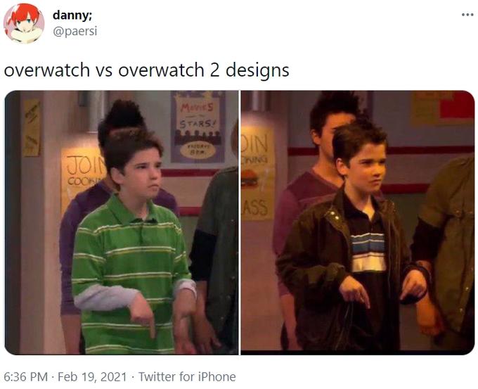 danny; @paersi overwatch vs overwatch 2 designs MoneS STARS! DIN FRHEAT BEM JOIN NING COOK ASS 6:36 PM · Feb 19, 2021 · Twitter for iPhone