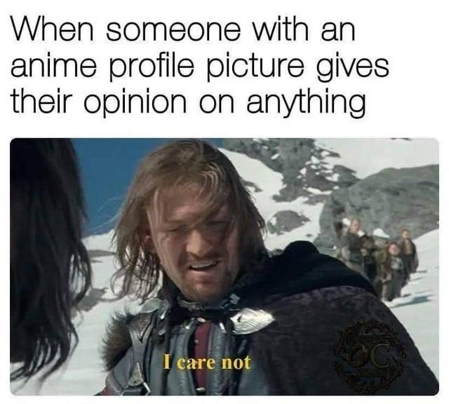 When someone with an anime profile picture gives their opinion on anything I care not