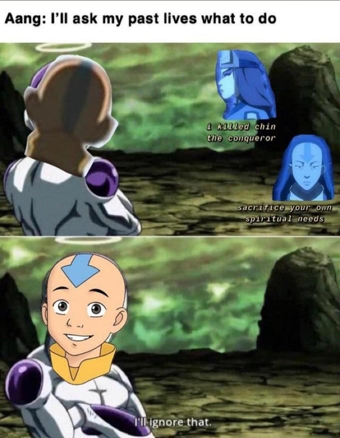 "Avatar: The Last Airbender":/memes/subcultures/avatar-the-last-airbender-the-legend-of-korra meme about previous Avatars giving Aang unfeasible advice that he chooses to ignore.