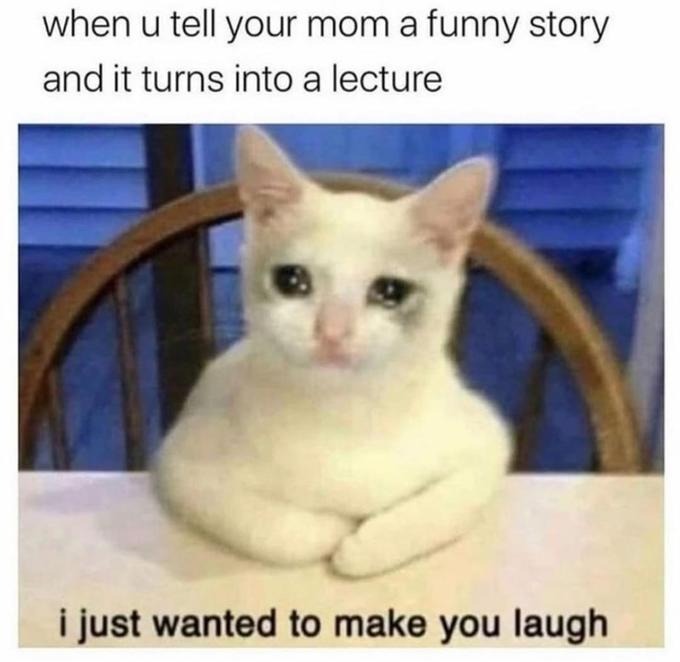 when u tell your mom a funny story and it turns into a lecture i just wanted to make you laugh