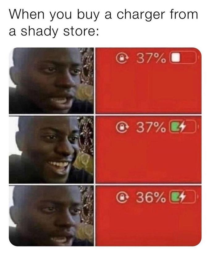 When you buy a charger from a shady store: 37% @37% @36% 4