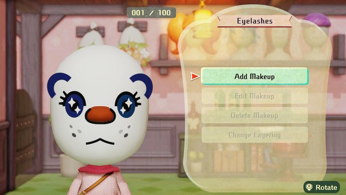 001 / 100 Eyelashes Add Makeup Edit Makeup Delete Makeup Change Layering Rotate