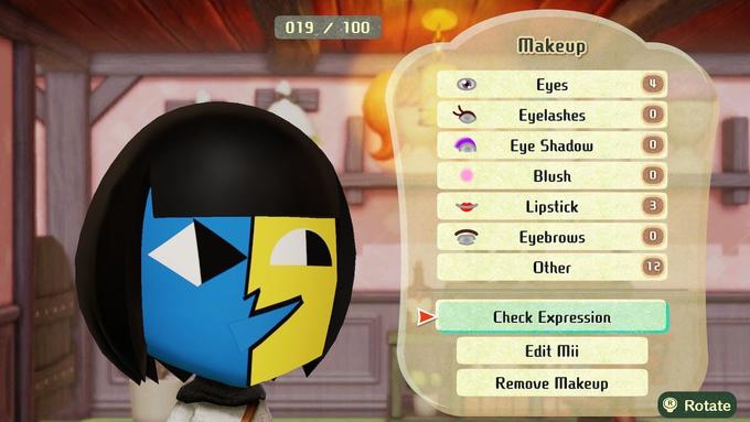 019 / 100 Makeup Eyes Eyelashes Eye Shadow Blush Lipstick Eyebrows Other 12 Check Expression Edit Mii Remove Makeup ® Rotate