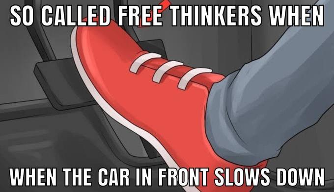 SO CALLED FREE THINKERS WHEN WHEN THE CAR IN FRONT SLOWS DOWN