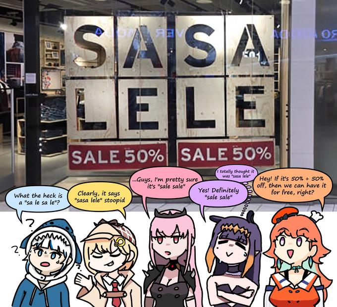 iSASA LELE OF SALE 50% SALE 50% I totally thought it was "sasa lele" ...Guys, I'm pretty sure it's "sale sale" Hey! If it's 50% + 50% off, then we can have it for free, right? Clearly, it says "sasa lele" stoopid Yes! Definitely "sale sale" What the heck is a "sa le sa le"? ww 0000000