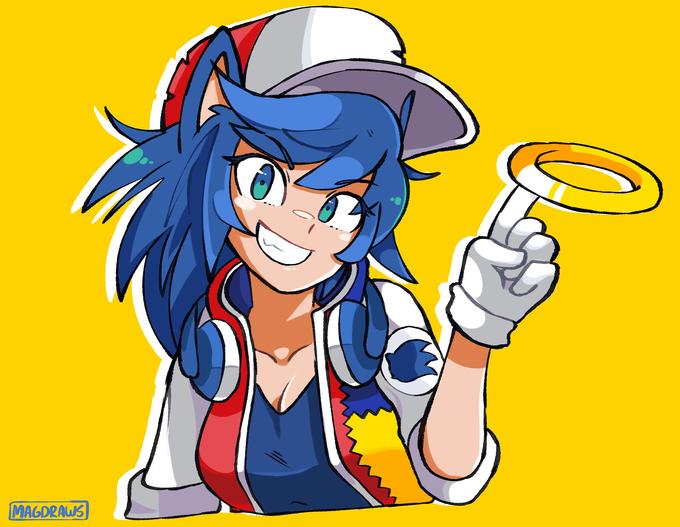 The little reference on her jacket is a nice touch. In case you're wondering what I mean, the three colors on the right side of her jacket are the same as the opening stage intro templates from Sonic 2. 
!https://pbs.twimg.com/media/E5PuXWlX0AArotK?format=jpg&name=large!