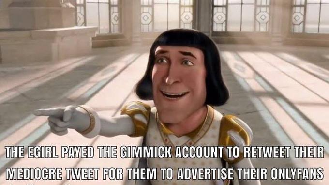 THE EGIRL PAYED THE GIMMICK ACCOUNT TO RETWEET THEIR MEDIOCRE TWEET FOR THEM TO ADVERTISE THEIR ONLYFANS TO