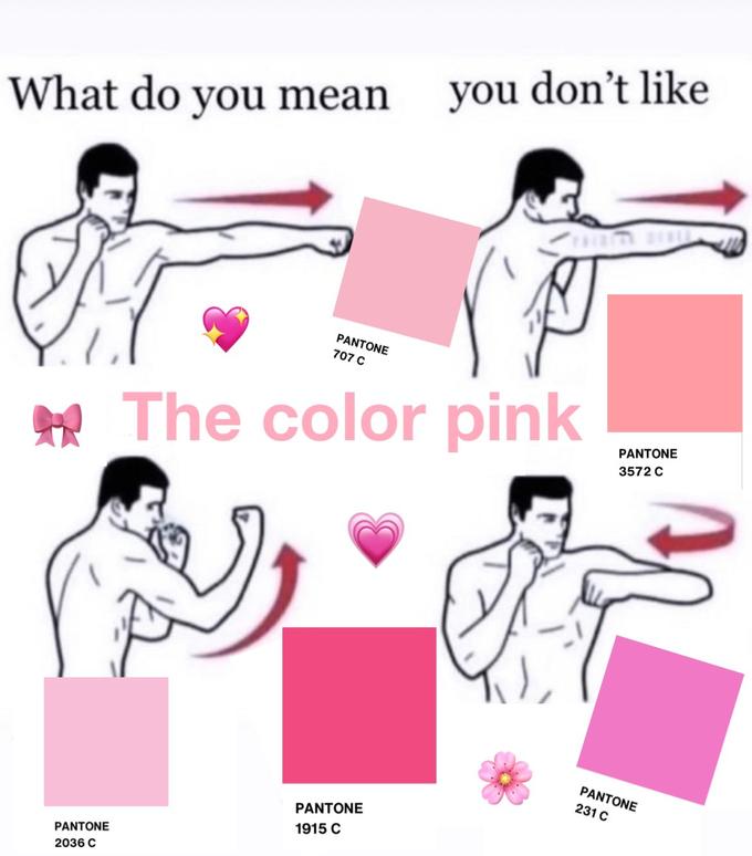 you don't like What do you mean PANTONE 707 C * The color pink PANTONE 3572 C PANTONE 231 C PANTONE 1915 C PANTONE 2036 C