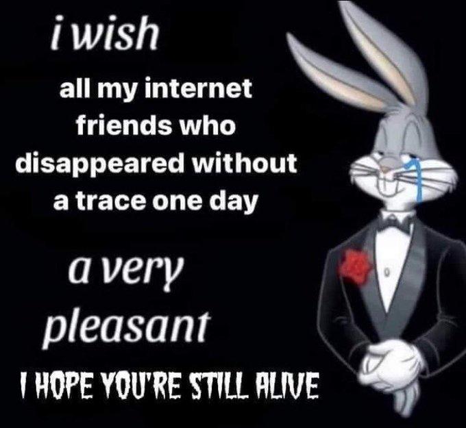 i i wish all my internet friends who disappeared without a trace one day a very pleasant I HOPE YOU'RE STILL ALIVE