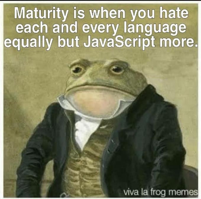 Maturity is when you hate each and every language equally but JavaScript more. viva la frog memes