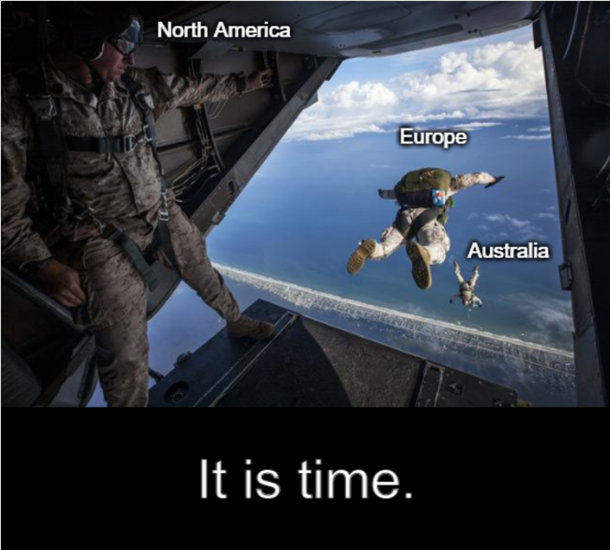 North America Europe Australia It is time.